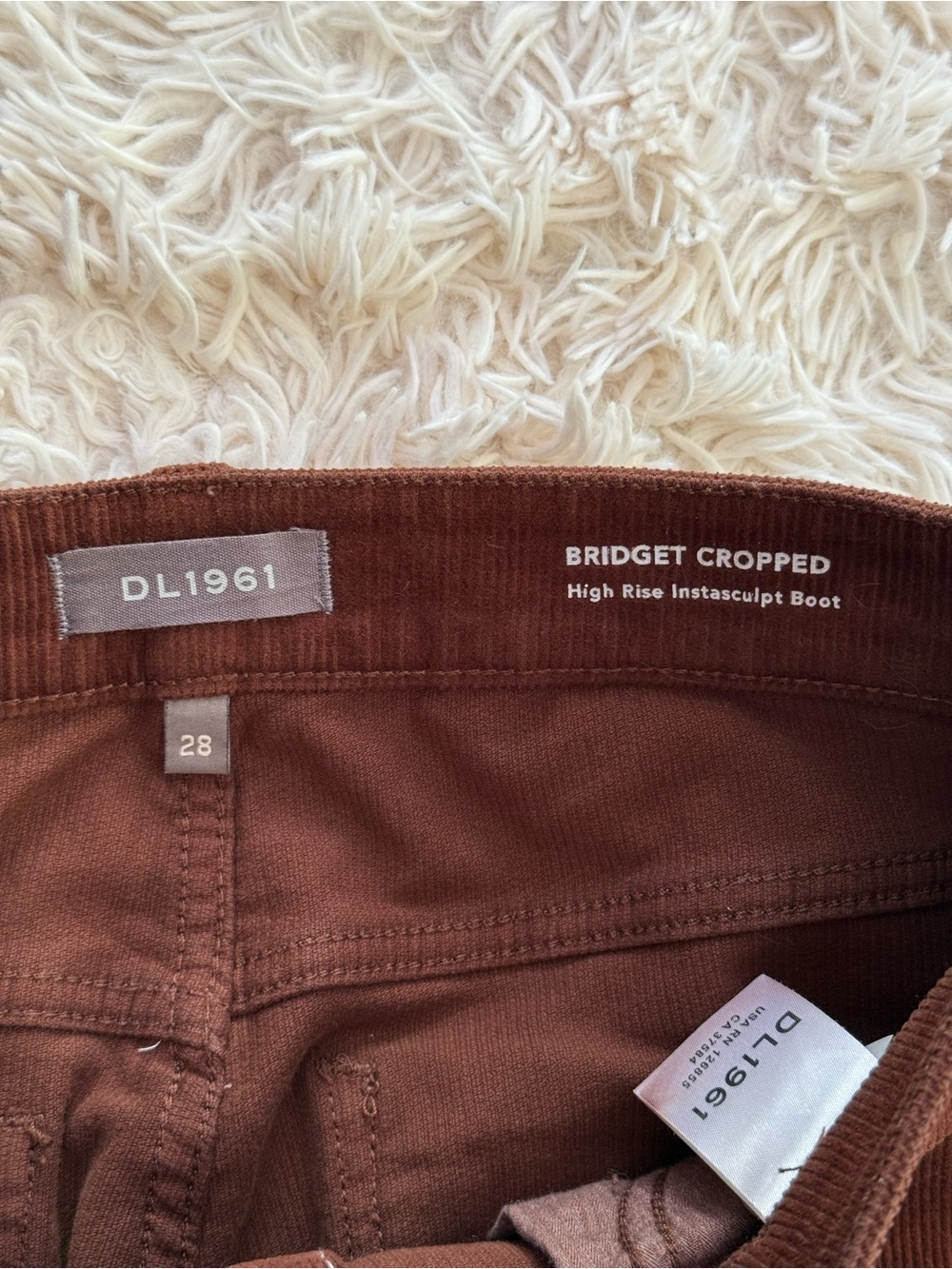DL1961 Bridget Cropped High Rise Instasculpt Boot Corduroy Pants Brown 28 - Picture 4 of 8